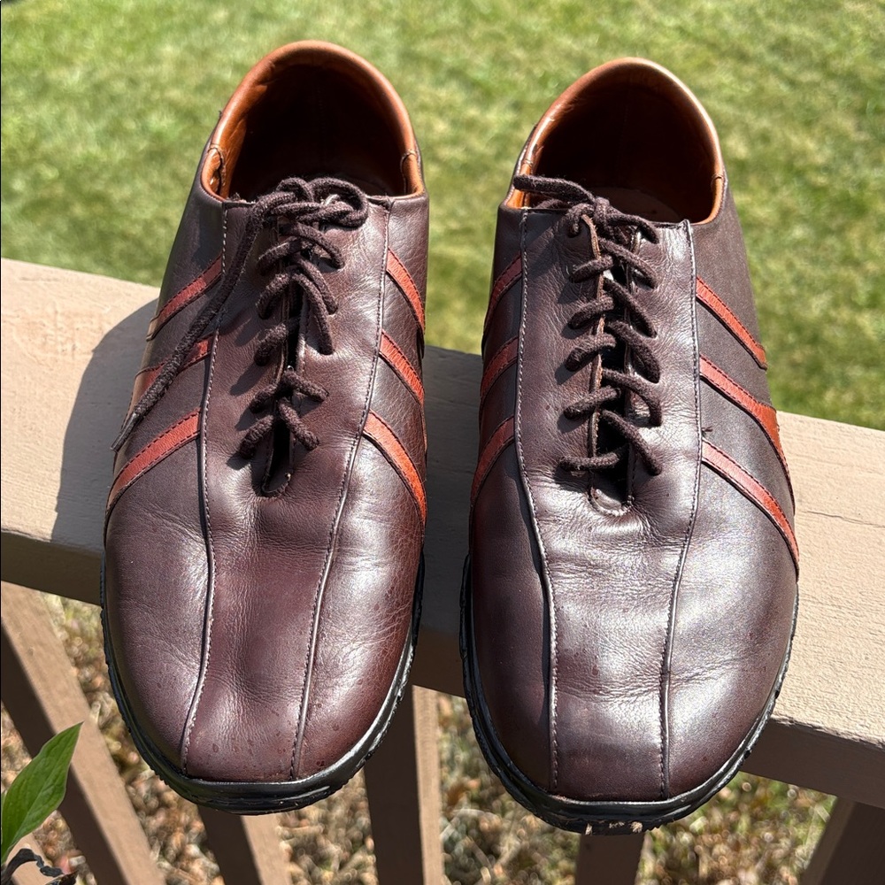 Allen Edmonds Men’s Traveler Leather Sneakers Shoes in Brown with Stripes 9D